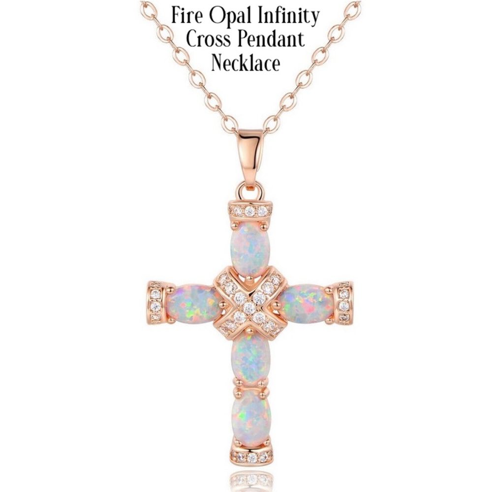 18kt Rose Gold Fire Opal Infinity Cross Pendant